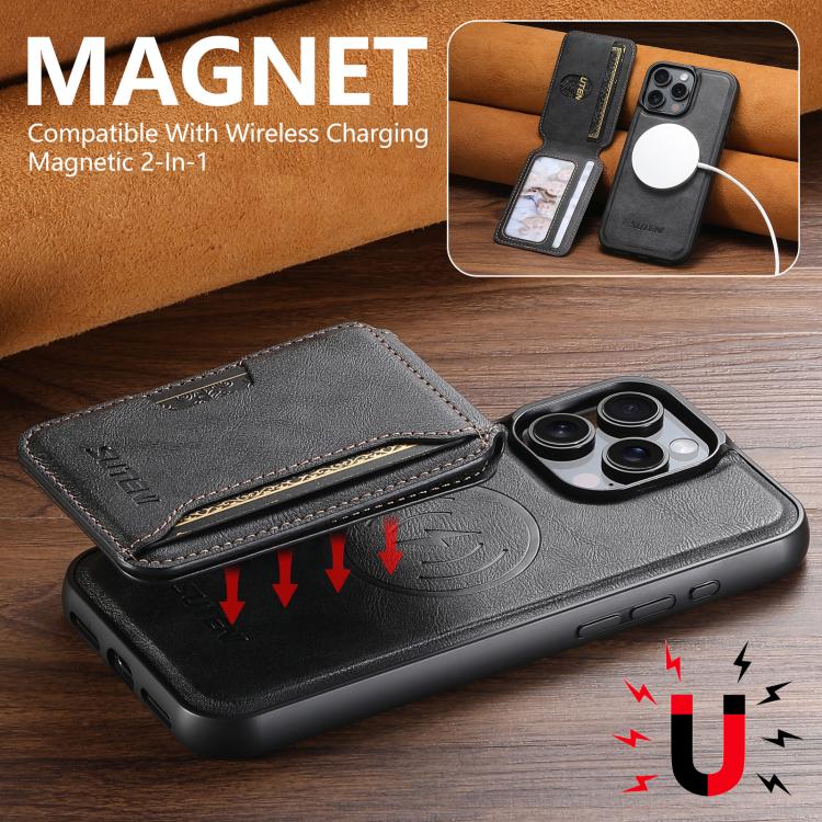 เคสหนังลายหนังวัว Suteni M3 พร้อมกระเป๋าใส่บัตร MagSafe สำหรับ iPhone 13 Pro Max, สำหรับ iPhone 13 Pro, สำหรับ iPhone 13, สำหรับ iPhone 12, สำหรับ iPhone 12 Pro Max, สำหรับ iPhone 12 Pro