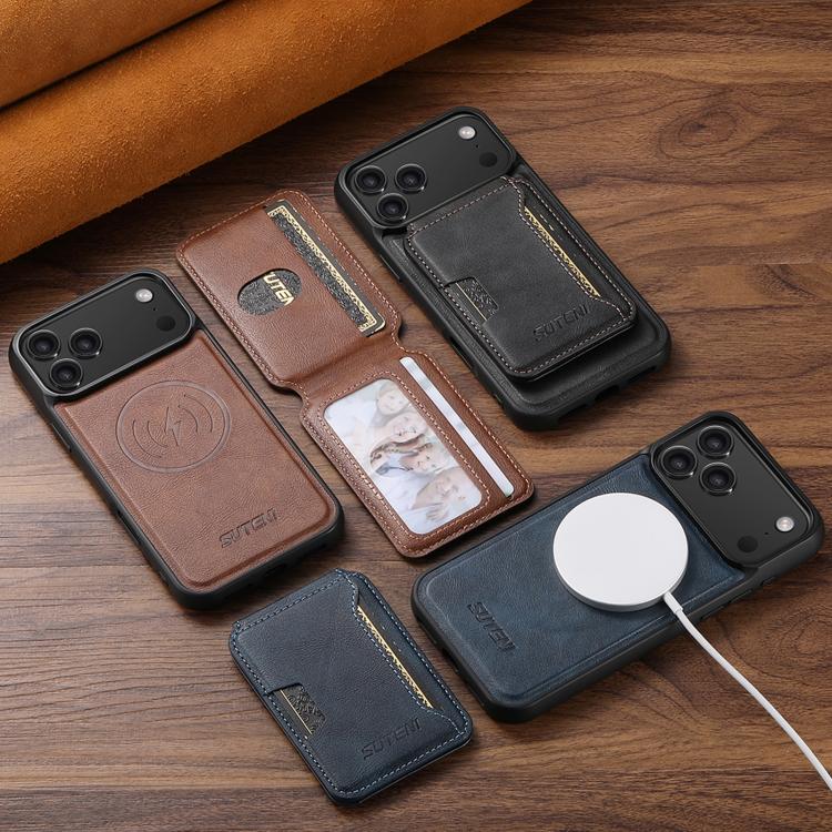 เคสหนังลายหนังวัว Suteni M3 พร้อมกระเป๋าใส่บัตร MagSafe สำหรับ iPhone 13 Pro Max, สำหรับ iPhone 13 Pro, สำหรับ iPhone 13, สำหรับ iPhone 12, สำหรับ iPhone 12 Pro Max, สำหรับ iPhone 12 Pro