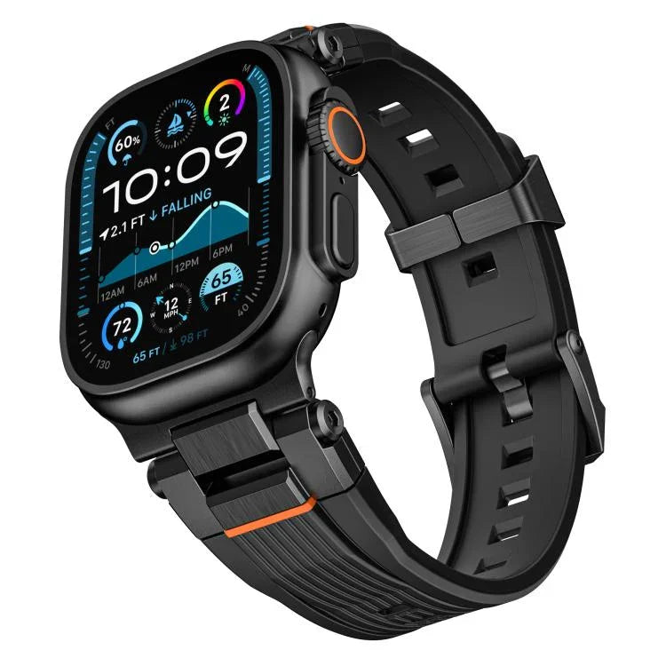 สายรัดนาฬิกา TPU ลายตั้งแนวเชื่อมต่อสแตนเลสสตีล สำหรับ Apple Watch 46mm / 49mm / 45mm / 44mm