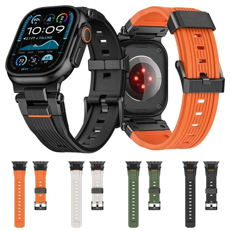 สายรัดนาฬิกา TPU ลายตั้งแนวเชื่อมต่อสแตนเลสสตีล สำหรับ Apple Watch 46mm / 49mm / 45mm / 44mm