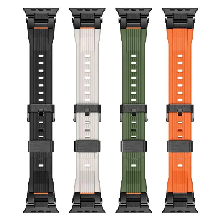 สายรัดนาฬิกา TPU ลายตั้งแนวเชื่อมต่อสแตนเลสสตีล สำหรับ Apple Watch 46mm / 49mm / 45mm / 44mm