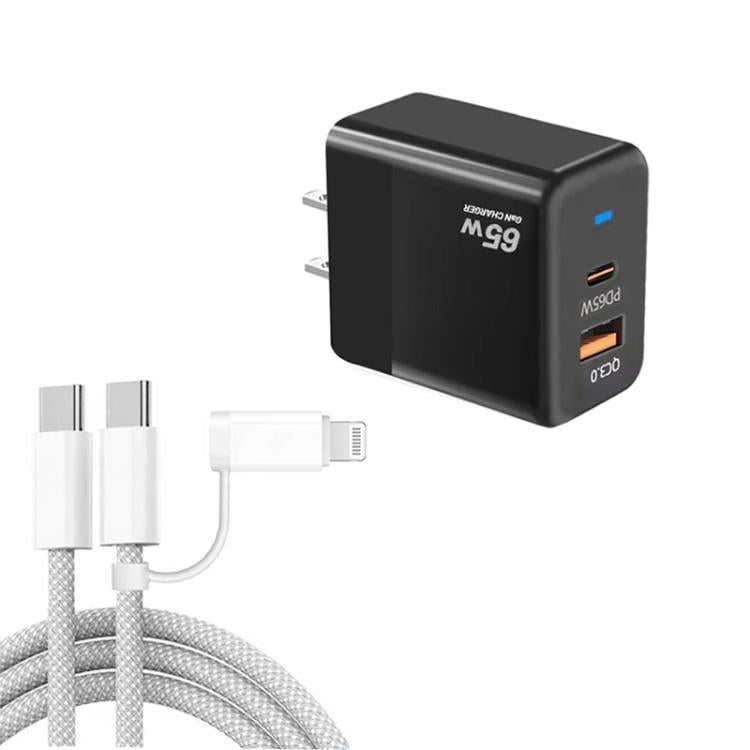 ที่ชาร์จ PD41 GaN PD 45W + USB พร้อมสายข้อมูล USB-C ถึง USB-C / 8 Pin สำหรับ iPhone ปลั๊ก US, ปลั๊ก US