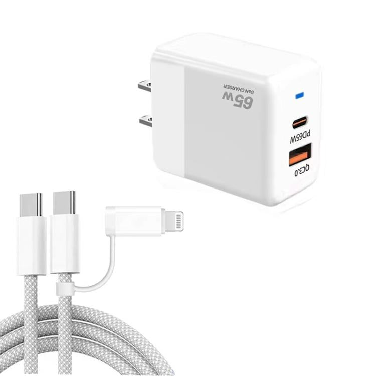 ที่ชาร์จ PD41 GaN PD 45W + USB พร้อมสายข้อมูล USB-C ถึง USB-C / 8 Pin สำหรับ iPhone ปลั๊ก US, ปลั๊ก US