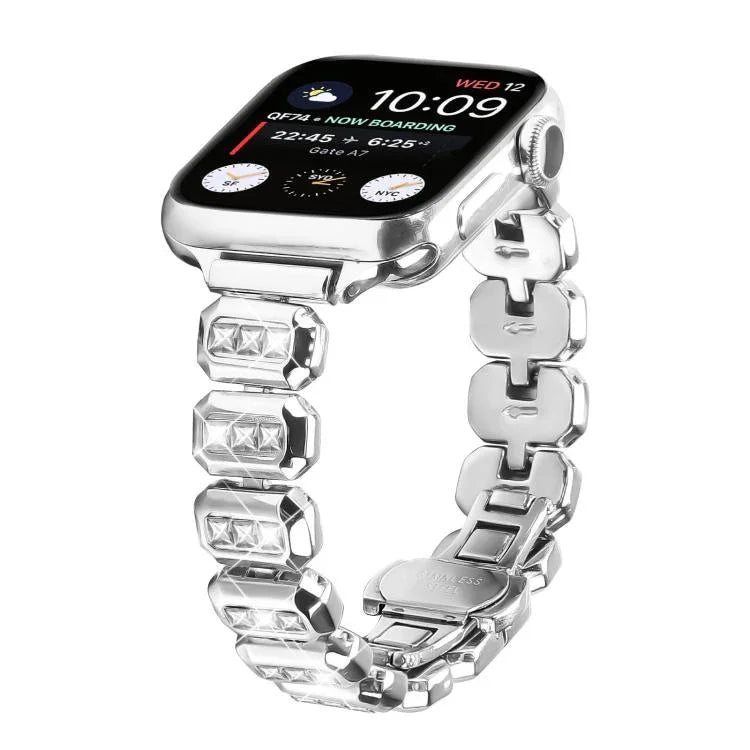 สายรัดนาฬิกาหัวเข็มขัดผีเสื้อเพชรสี่เหลี่ยมเล็ก สำหรับ Apple Watch 46mm / 49mm / 45mm / 44mm, สำหรับ Apple Watch 42mm / 41mm / 40mm / 38mm