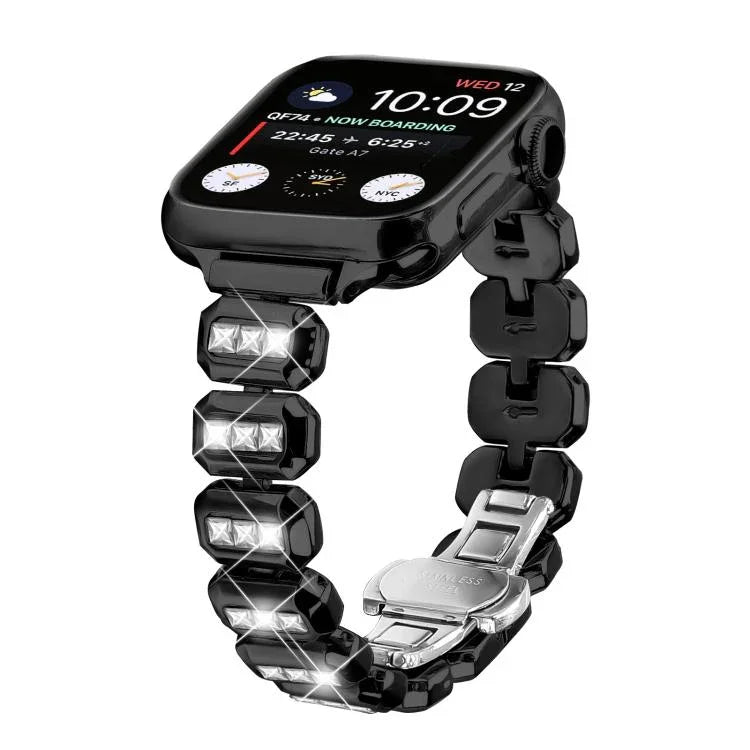 สายรัดนาฬิกาหัวเข็มขัดผีเสื้อเพชรสี่เหลี่ยมเล็ก สำหรับ Apple Watch 46mm / 49mm / 45mm / 44mm, สำหรับ Apple Watch 42mm / 41mm / 40mm / 38mm
