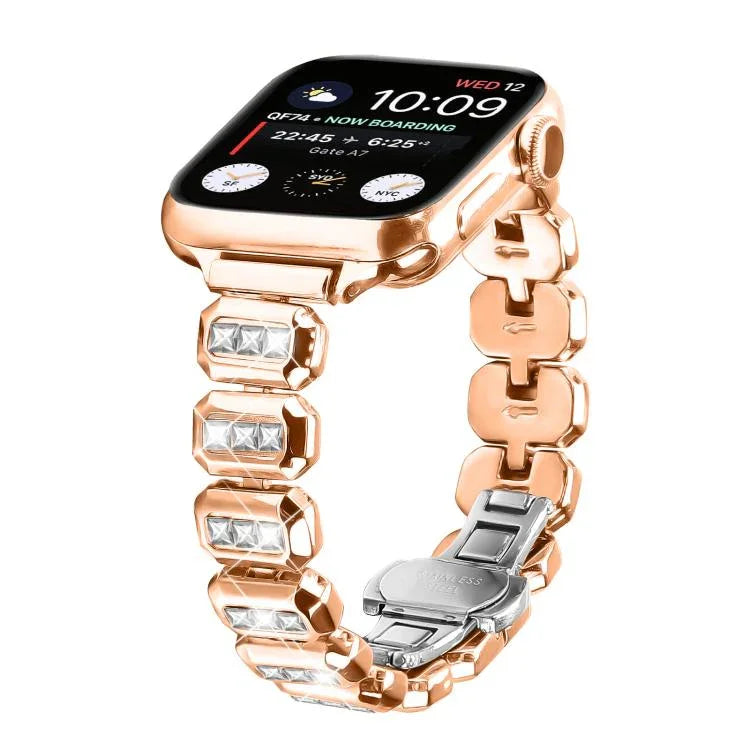 สายรัดนาฬิกาหัวเข็มขัดผีเสื้อเพชรสี่เหลี่ยมเล็ก สำหรับ Apple Watch 46mm / 49mm / 45mm / 44mm, สำหรับ Apple Watch 42mm / 41mm / 40mm / 38mm