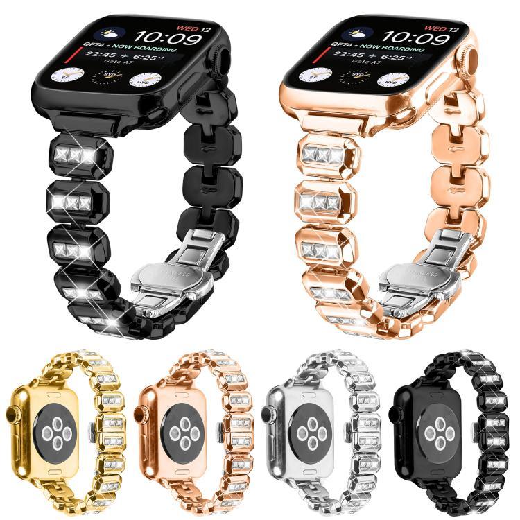 สายรัดนาฬิกาหัวเข็มขัดผีเสื้อเพชรสี่เหลี่ยมเล็ก สำหรับ Apple Watch 46mm / 49mm / 45mm / 44mm, สำหรับ Apple Watch 42mm / 41mm / 40mm / 38mm