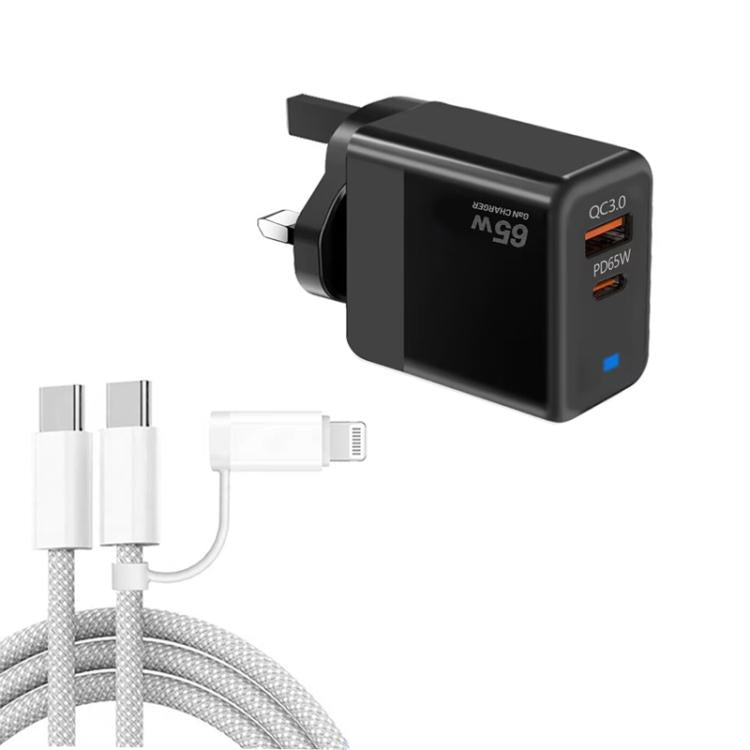 ที่ชาร์จ PD41 GaN PD 45W + USB พร้อมสายข้อมูล USB-C ถึง USB-C / 8 Pin สำหรับ iPhone ปลั๊ก UK, ปลั๊ก UK