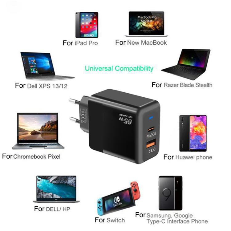 ที่ชาร์จ PD41 GaN PD 45W + USB พร้อมสายข้อมูล Type-C ถึง Type-C ปลั๊ก EU, ปลั๊ก EU
