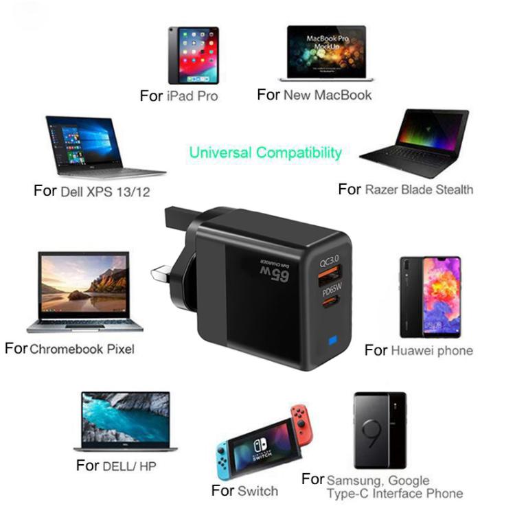 ที่ชาร์จ PD41 GaN PD 45W + USB พร้อมสายข้อมูล Type-C ถึง Type-C ปลั๊ก UK, ปลั๊ก US