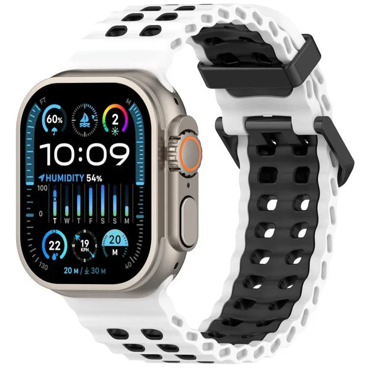 สายรัดนาฬิกาซิลิโคนสองสีรูสองแถวลายโอเชียน สำหรับ Apple Watch 46mm / 49mm / 45mm / 44mm