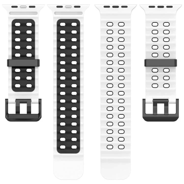สายรัดนาฬิกาซิลิโคนสองสีรูสองแถวลายโอเชียน สำหรับ Apple Watch 46mm / 49mm / 45mm / 44mm