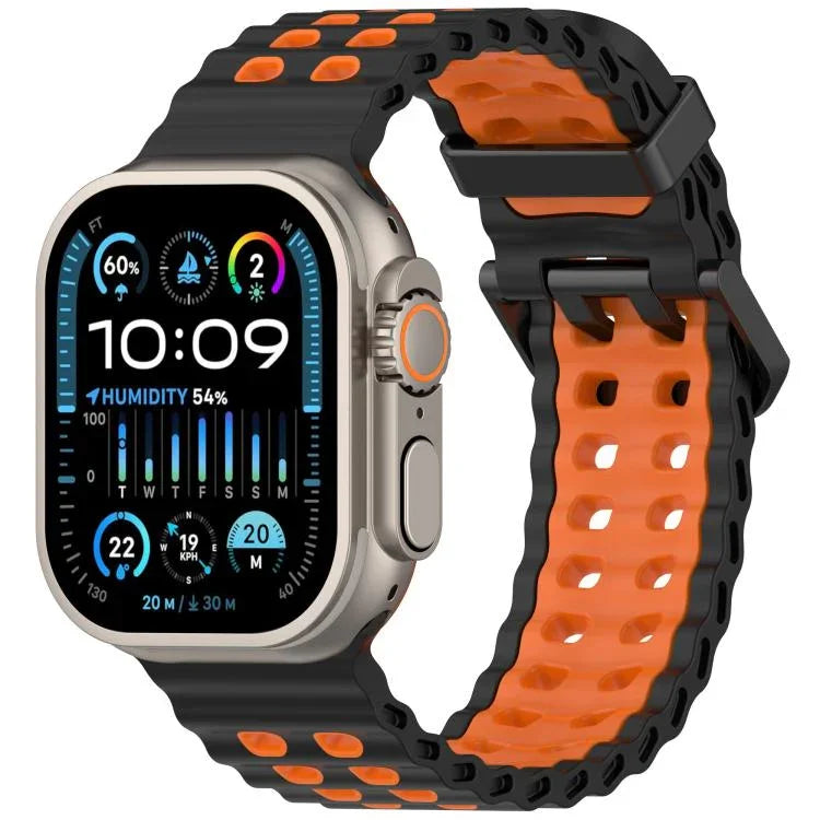 สายรัดนาฬิกาซิลิโคนสองสีรูสองแถวลายโอเชียน สำหรับ Apple Watch 46mm / 49mm / 45mm / 44mm