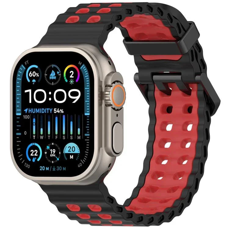 สายรัดนาฬิกาซิลิโคนสองสีรูสองแถวลายโอเชียน สำหรับ Apple Watch 46mm / 49mm / 45mm / 44mm