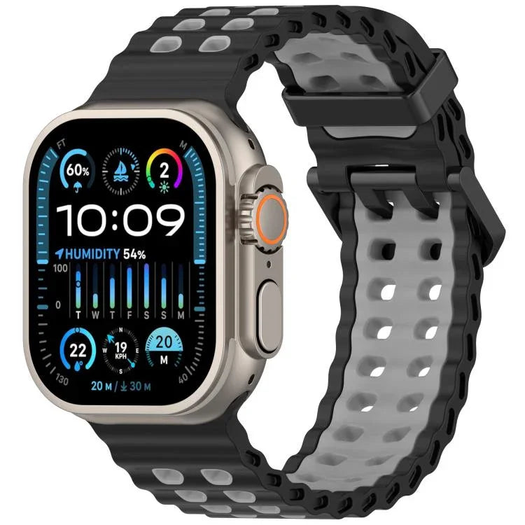 สายรัดนาฬิกาซิลิโคนสองสีรูสองแถวลายโอเชียน สำหรับ Apple Watch 46mm / 49mm / 45mm / 44mm