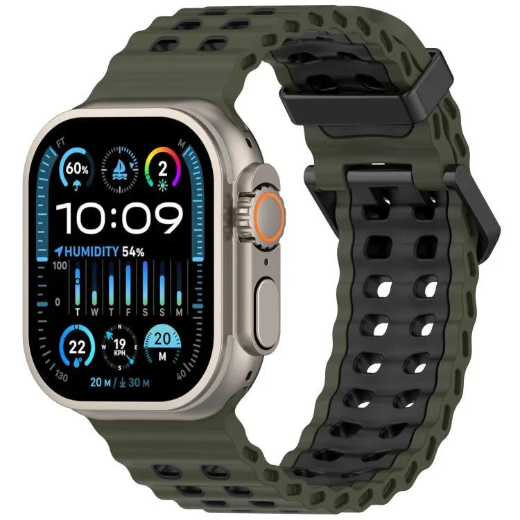 สายรัดนาฬิกาซิลิโคนสองสีรูสองแถวลายโอเชียน สำหรับ Apple Watch 46mm / 49mm / 45mm / 44mm