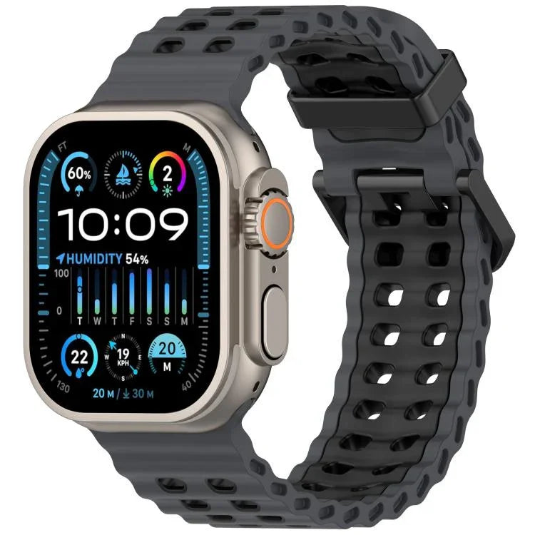 สายรัดนาฬิกาซิลิโคนสองสีรูสองแถวลายโอเชียน สำหรับ Apple Watch 46mm / 49mm / 45mm / 44mm