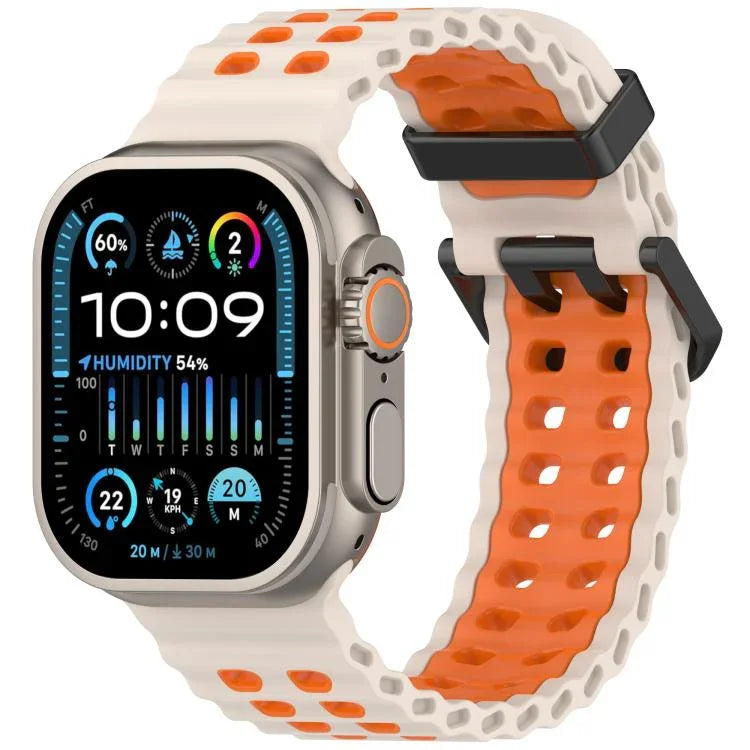 สายรัดนาฬิกาซิลิโคนสองสีรูสองแถวลายโอเชียน สำหรับ Apple Watch 46mm / 49mm / 45mm / 44mm