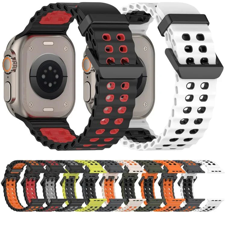 สายรัดนาฬิกาซิลิโคนสองสีรูสองแถวลายโอเชียน สำหรับ Apple Watch 46mm / 49mm / 45mm / 44mm