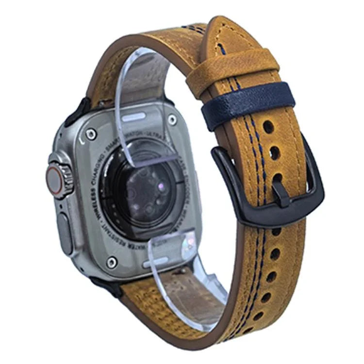 7-Line Tri-Star Buckle Pull Up Leather Watch Band, For Apple Watch 46mm / 49mm / 45mm / 44mm, For Apple Watch 42mm / 41mm / 40mm / 38mm
