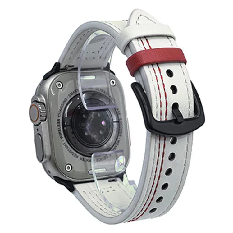 7-Line Tri-Star Buckle Pull Up Leather Watch Band, For Apple Watch 46mm / 49mm / 45mm / 44mm, For Apple Watch 42mm / 41mm / 40mm / 38mm