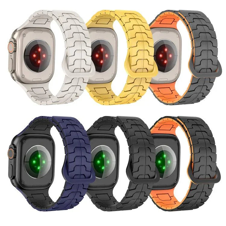 สายรัดนาฬิกาซิลิโคนแม่เหล็กลายเกล็ดมังกรเหล็ก สำหรับ Apple Watch ขนาด 46 มม. / 49 มม. / 45 มม. / 44 มม.