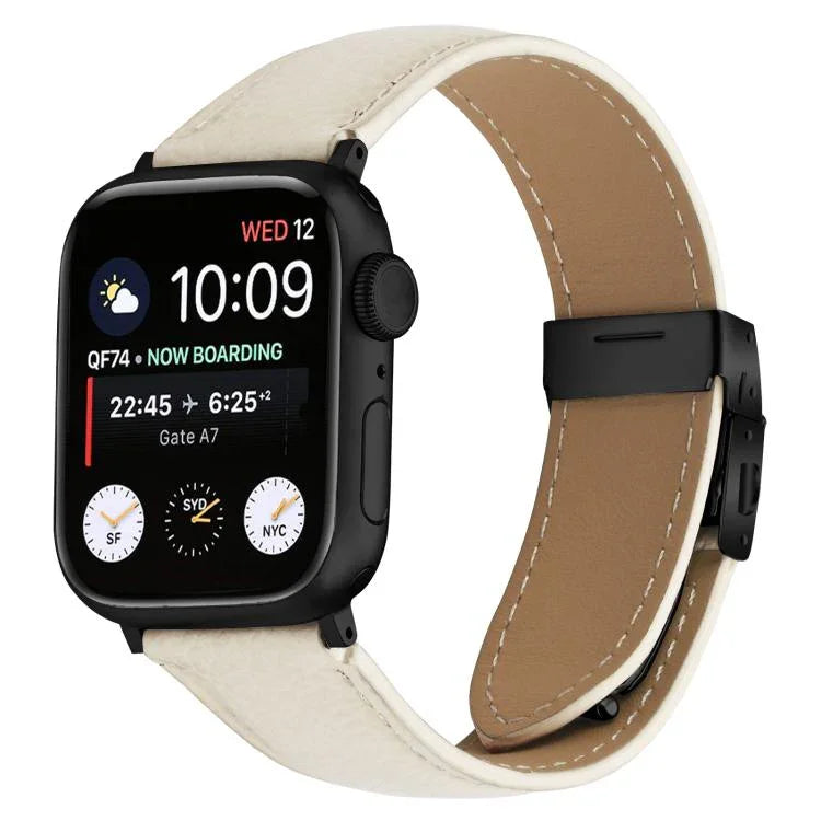 สายรัดนาฬิกาหนังหัวเข็มขัดหลังเต่าลายลิ้นจี่สีดำ สำหรับ Apple Watch ขนาด 46 มม. / 49 มม. / 45 มม. / 44 มม. สำหรับ Apple Watch ขนาด 42 มม. / 41 มม. / 40 มม. / 38 มม.