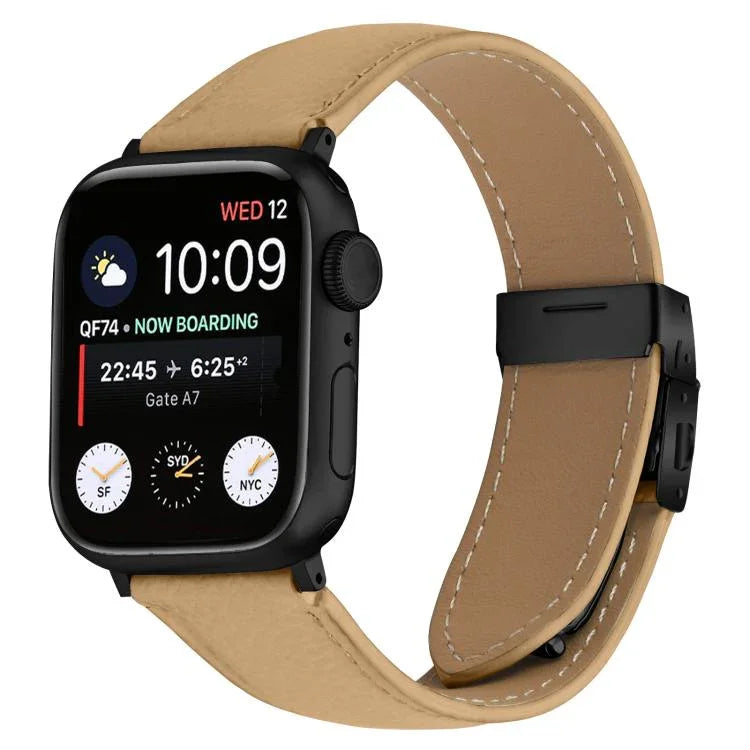 สายรัดนาฬิกาหนังหัวเข็มขัดหลังเต่าลายลิ้นจี่สีดำ สำหรับ Apple Watch ขนาด 46 มม. / 49 มม. / 45 มม. / 44 มม. สำหรับ Apple Watch ขนาด 42 มม. / 41 มม. / 40 มม. / 38 มม.