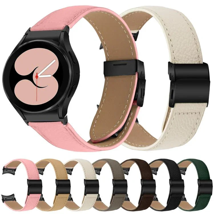 สายรัดนาฬิกาหนังหัวเข็มขัดลายเต่าพื้นผิวลิ้นจี่สีดำแบบปลดเร็ว สำหรับ Samsung Galaxy Watch 7 ขนาด 40 / 44 มม.