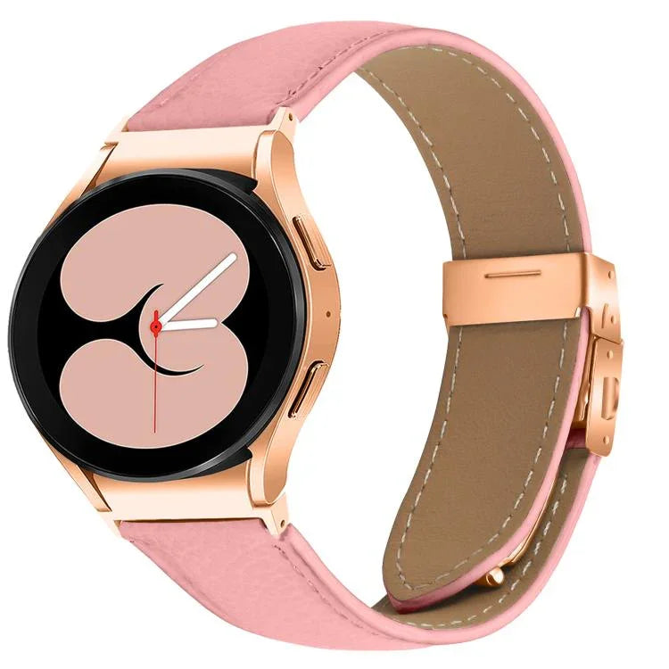 สายรัดนาฬิกาหนังหัวเข็มขัดลายเต่าพื้นผิวลิ้นจี่สีโรสโกลด์ สำหรับ Samsung Galaxy Watch 7 ขนาด 40 / 44 มม.