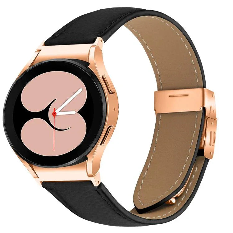 สายรัดนาฬิกาหนังหัวเข็มขัดลายเต่าพื้นผิวลิ้นจี่สีโรสโกลด์ สำหรับ Samsung Galaxy Watch 7 ขนาด 40 / 44 มม.