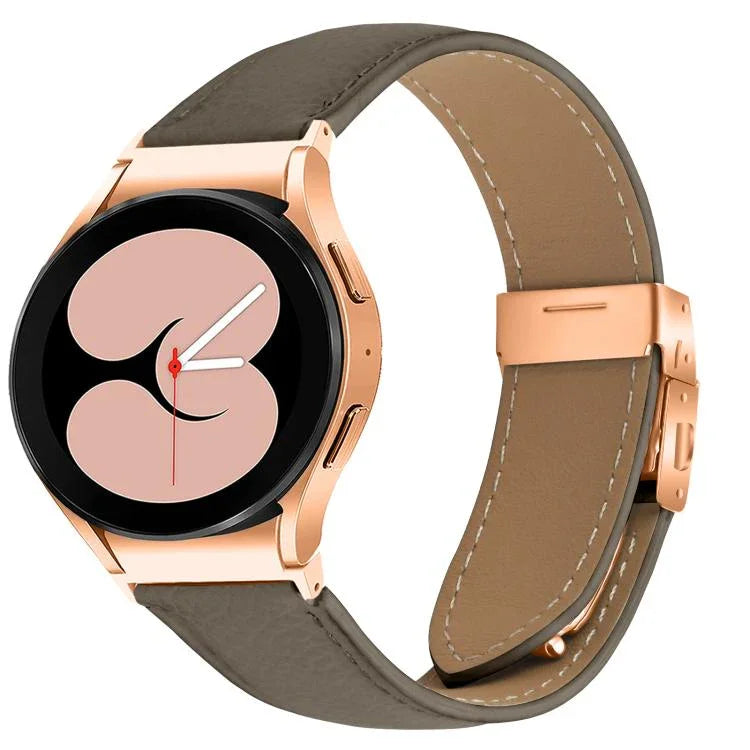 สายรัดนาฬิกาหนังหัวเข็มขัดลายเต่าพื้นผิวลิ้นจี่สีโรสโกลด์ สำหรับ Samsung Galaxy Watch 7 ขนาด 40 / 44 มม.