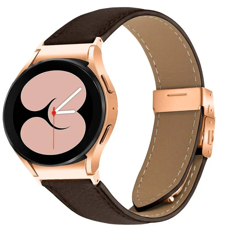สายรัดนาฬิกาหนังหัวเข็มขัดลายเต่าพื้นผิวลิ้นจี่สีโรสโกลด์ สำหรับ Samsung Galaxy Watch 7 ขนาด 40 / 44 มม.