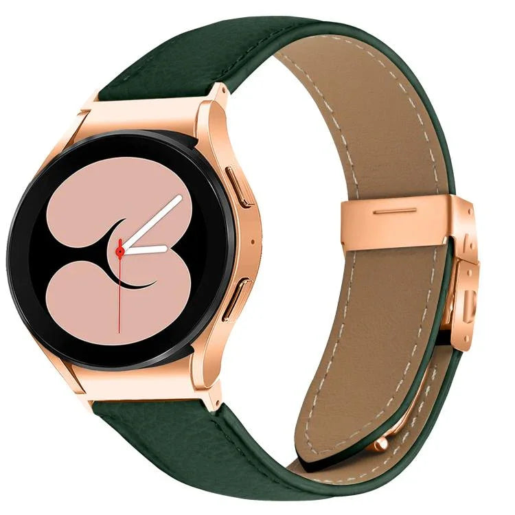 สายรัดนาฬิกาหนังหัวเข็มขัดลายเต่าพื้นผิวลิ้นจี่สีโรสโกลด์ สำหรับ Samsung Galaxy Watch 7 ขนาด 40 / 44 มม.