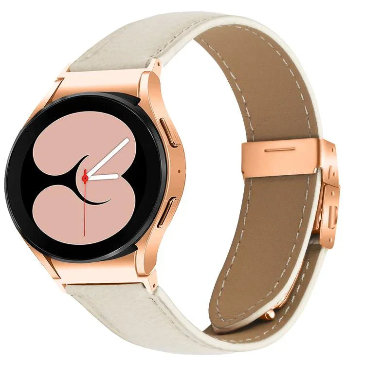 สายรัดนาฬิกาหนังหัวเข็มขัดลายเต่าพื้นผิวลิ้นจี่สีโรสโกลด์ สำหรับ Samsung Galaxy Watch 7 ขนาด 40 / 44 มม.