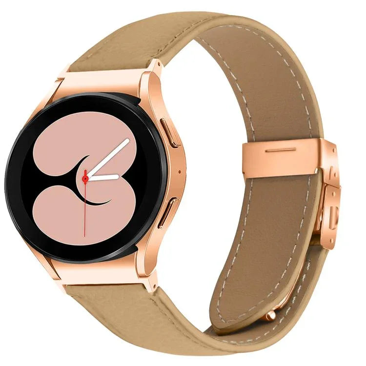 สายรัดนาฬิกาหนังหัวเข็มขัดลายเต่าพื้นผิวลิ้นจี่สีโรสโกลด์ สำหรับ Samsung Galaxy Watch 7 ขนาด 40 / 44 มม.