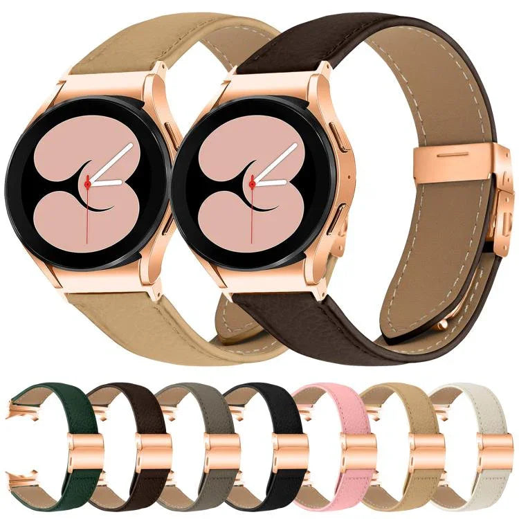 สายรัดนาฬิกาหนังหัวเข็มขัดลายเต่าพื้นผิวลิ้นจี่สีโรสโกลด์ สำหรับ Samsung Galaxy Watch 7 ขนาด 40 / 44 มม.