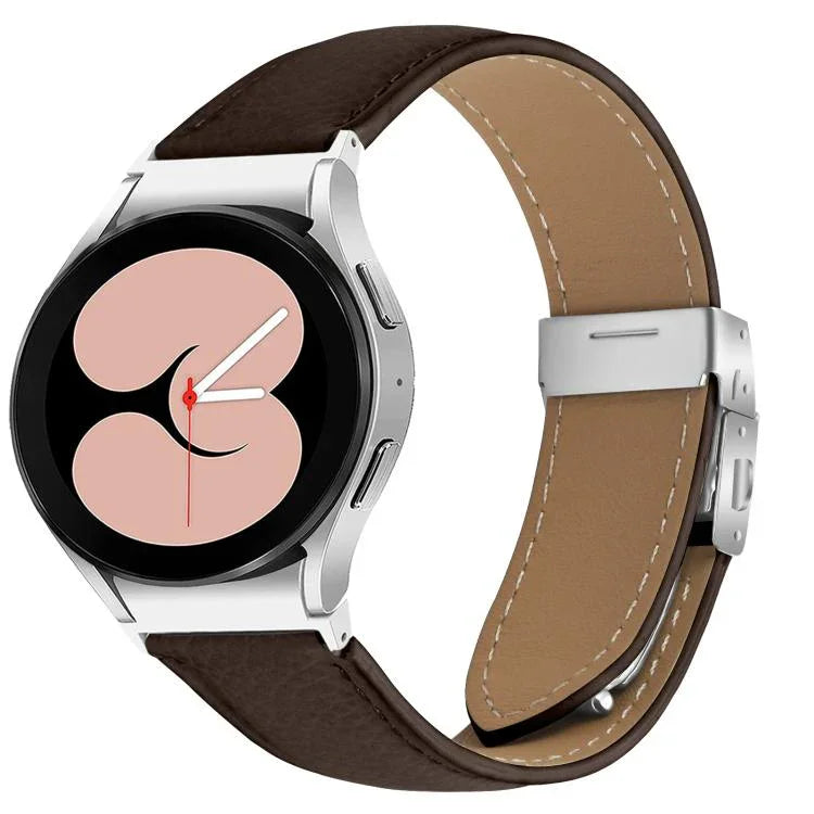 สายรัดนาฬิกาหนังลายลิ้นจี่พร้อมหัวเข็มขัดหลังเต่าสีเงิน สำหรับ Samsung Galaxy Watch 7 40 / 44mm