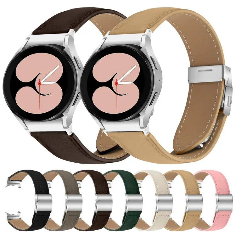 สายรัดนาฬิกาหนังลายลิ้นจี่พร้อมหัวเข็มขัดหลังเต่าสีเงิน สำหรับ Samsung Galaxy Watch 7 40 / 44mm
