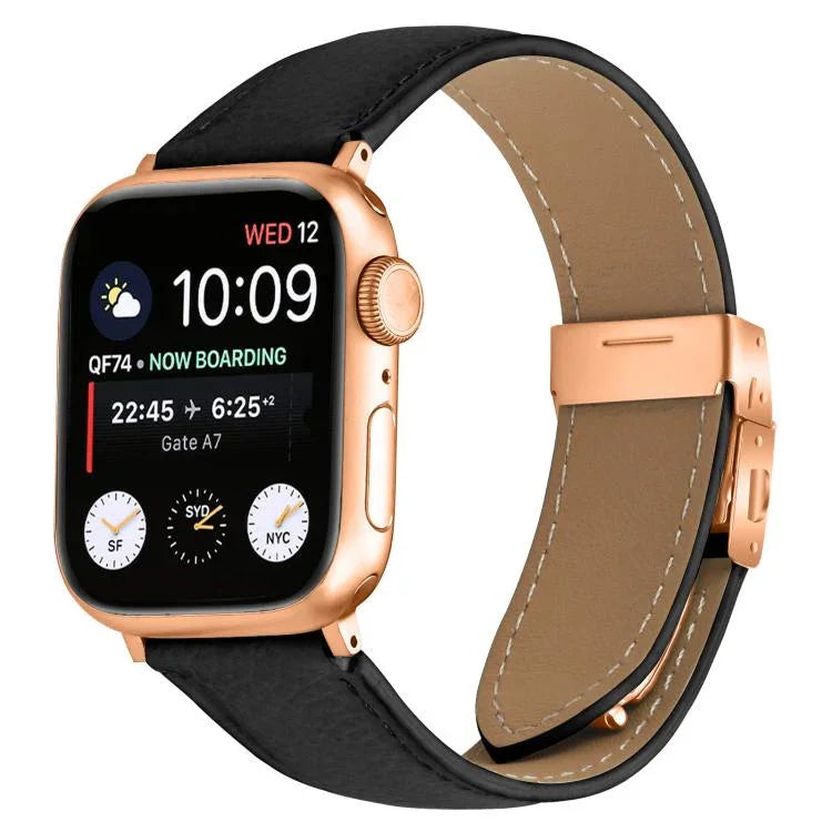 สายรัดนาฬิกาหนังหัวเข็มขัดหลังเต่าลายลิ้นจี่สีโรสโกลด์ สำหรับ Apple Watch ขนาด 46 มม. / 49 มม. / 45 มม. / 44 มม. สำหรับ Apple Watch ขนาด 42 มม. / 41 มม. / 40 มม. / 38 มม.