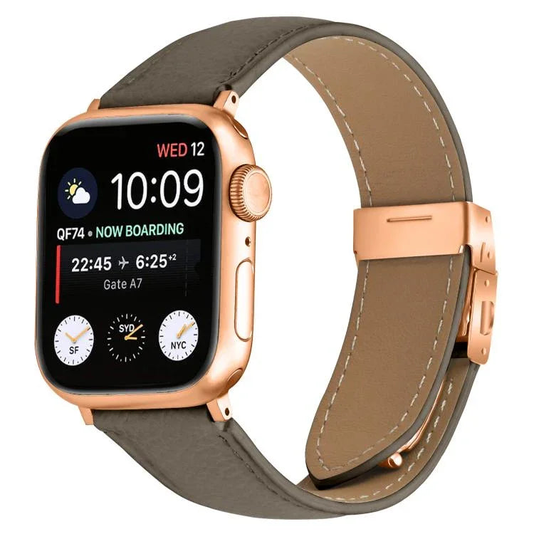 สายรัดนาฬิกาหนังหัวเข็มขัดหลังเต่าลายลิ้นจี่สีโรสโกลด์ สำหรับ Apple Watch ขนาด 46 มม. / 49 มม. / 45 มม. / 44 มม. สำหรับ Apple Watch ขนาด 42 มม. / 41 มม. / 40 มม. / 38 มม.