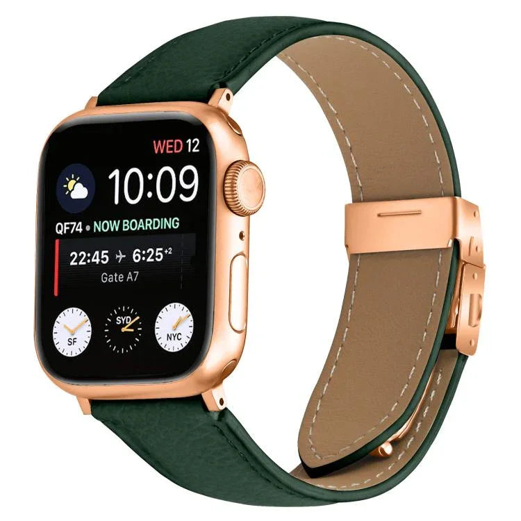 สายรัดนาฬิกาหนังหัวเข็มขัดหลังเต่าลายลิ้นจี่สีโรสโกลด์ สำหรับ Apple Watch ขนาด 46 มม. / 49 มม. / 45 มม. / 44 มม. สำหรับ Apple Watch ขนาด 42 มม. / 41 มม. / 40 มม. / 38 มม.