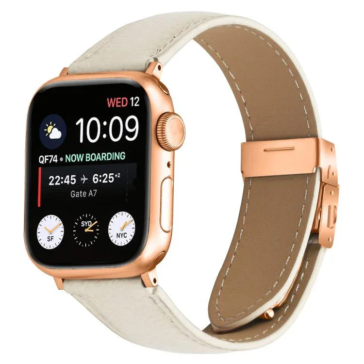 สายรัดนาฬิกาหนังหัวเข็มขัดหลังเต่าลายลิ้นจี่สีโรสโกลด์ สำหรับ Apple Watch ขนาด 46 มม. / 49 มม. / 45 มม. / 44 มม. สำหรับ Apple Watch ขนาด 42 มม. / 41 มม. / 40 มม. / 38 มม.