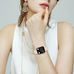 สายรัดนาฬิกาหนังหัวเข็มขัดหลังเต่าลายลิ้นจี่สีโรสโกลด์ สำหรับ Apple Watch ขนาด 46 มม. / 49 มม. / 45 มม. / 44 มม. สำหรับ Apple Watch ขนาด 42 มม. / 41 มม. / 40 มม. / 38 มม.
