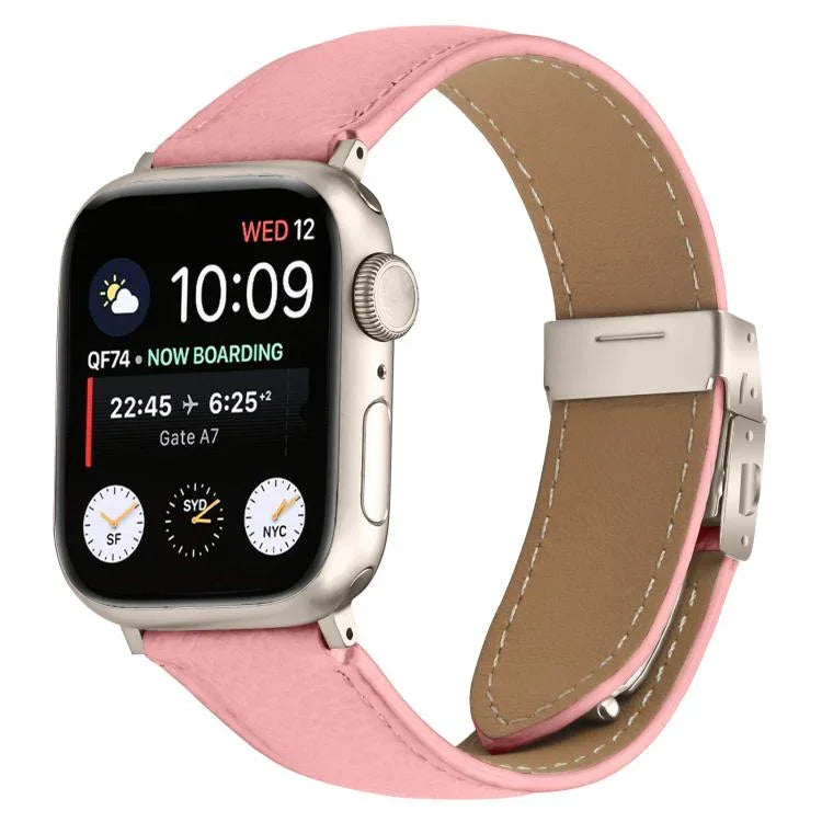 สายรัดนาฬิกาหนังหัวเข็มขัดหลังเต่าลายลิ้นจี่สีสตาร์ไลท์ สำหรับ Apple Watch ขนาด 46 มม. / 49 มม. / 45 มม. / 44 มม. สำหรับ Apple Watch ขนาด 42 มม. / 41 มม. / 40 มม. / 38 มม.