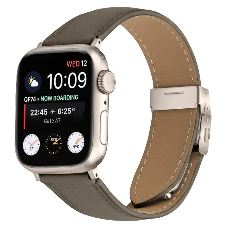 สายรัดนาฬิกาหนังหัวเข็มขัดหลังเต่าลายลิ้นจี่สีสตาร์ไลท์ สำหรับ Apple Watch ขนาด 46 มม. / 49 มม. / 45 มม. / 44 มม. สำหรับ Apple Watch ขนาด 42 มม. / 41 มม. / 40 มม. / 38 มม.