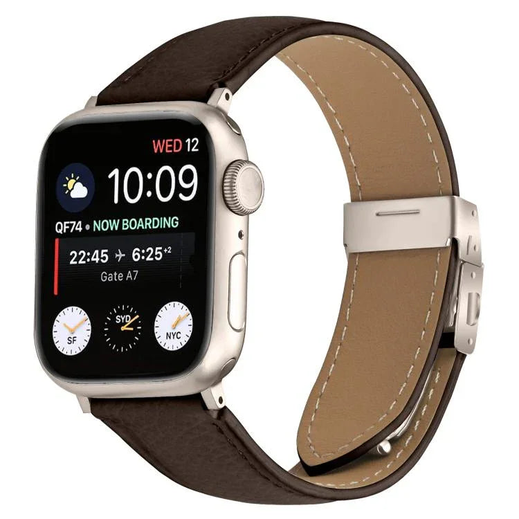 สายรัดนาฬิกาหนังหัวเข็มขัดหลังเต่าลายลิ้นจี่สีสตาร์ไลท์ สำหรับ Apple Watch ขนาด 46 มม. / 49 มม. / 45 มม. / 44 มม. สำหรับ Apple Watch ขนาด 42 มม. / 41 มม. / 40 มม. / 38 มม.