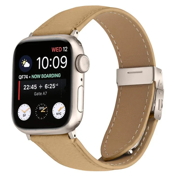 สายรัดนาฬิกาหนังหัวเข็มขัดหลังเต่าลายลิ้นจี่สีสตาร์ไลท์ สำหรับ Apple Watch ขนาด 46 มม. / 49 มม. / 45 มม. / 44 มม. สำหรับ Apple Watch ขนาด 42 มม. / 41 มม. / 40 มม. / 38 มม.