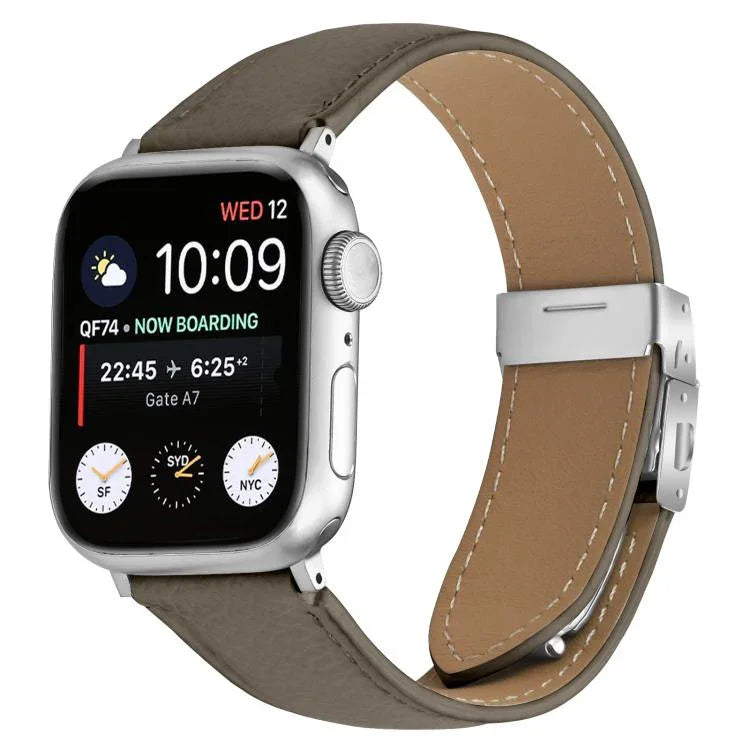 สายรัดนาฬิกาหนังหัวเข็มขัดหลังเต่าลายลิ้นจี่สีเงิน สำหรับ Apple Watch ขนาด 46 มม. / 49 มม. / 45 มม. / 44 มม. สำหรับ Apple Watch ขนาด 42 มม. / 41 มม. / 40 มม. / 38 มม.