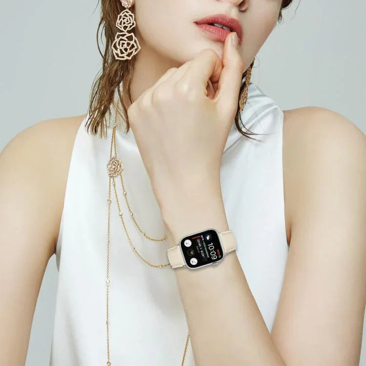 สายรัดนาฬิกาหนังหัวเข็มขัดหลังเต่าลายลิ้นจี่สีเงิน สำหรับ Apple Watch ขนาด 46 มม. / 49 มม. / 45 มม. / 44 มม. สำหรับ Apple Watch ขนาด 42 มม. / 41 มม. / 40 มม. / 38 มม.